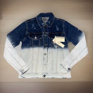 Vintage Blue & White Distressed Denim Jacket W/Paint Drops Unisex 100 % Cotton